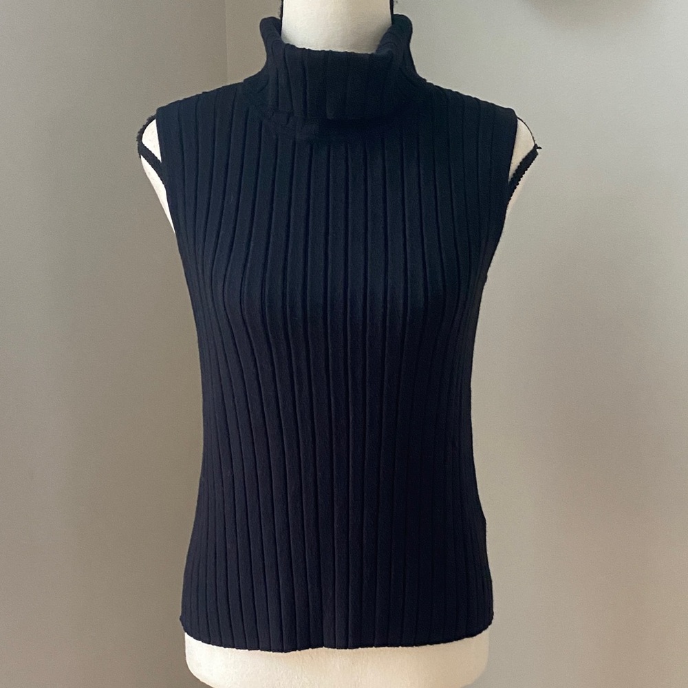Soft Surroundings PS black sleeveless ribbed cotton turtleneck top